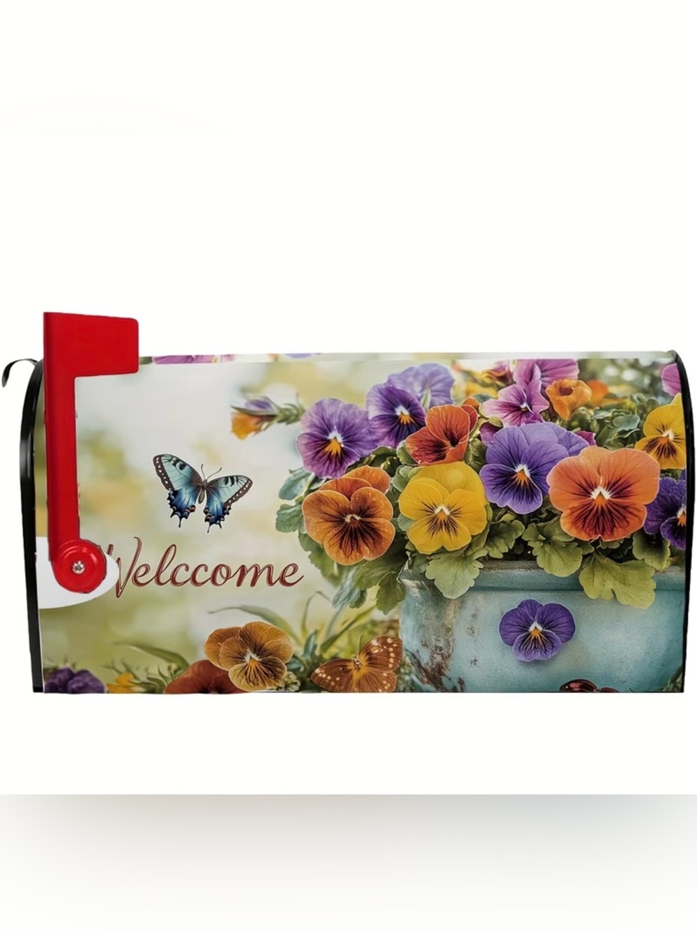 Welcome Floral Magnetic Purple and Yellow Pansies Mailbox Cover